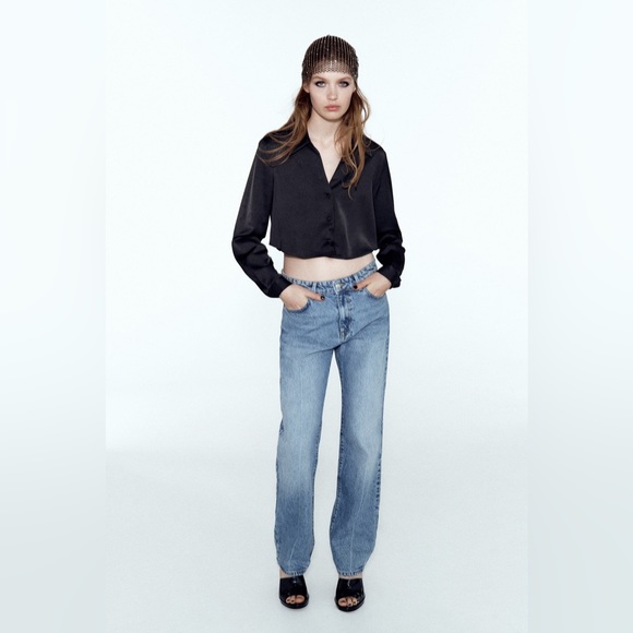 NWT Zara Satin Effect Cropped Button Up Blouse - Picture 3 of 6